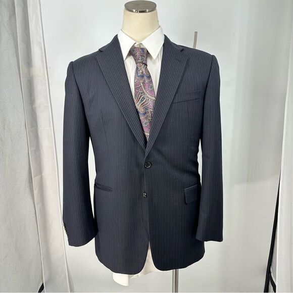 Hickey Freeman 2 Btn Wool and Cashmere Blend Navy Blue Pinstripe Sport Coat 42L - Picture 1 of 11